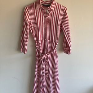 Zara Red and White Stripe Button Up Maxi Dress